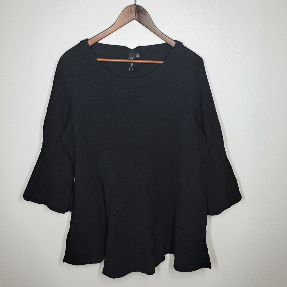 Focus Casual Life Top Womens Medium Black Gauzy Cotton Asymmetrical Lagenlook